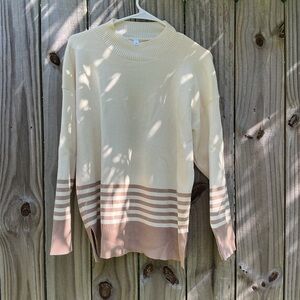 Over-Sized Cream and Tan Striped Sweater
